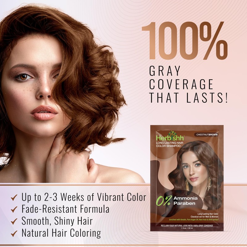 Herbishh Chestnut Brown Shampoo for Gray Hair, Hair Dye Shampoo