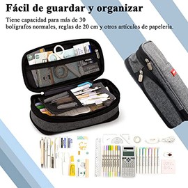 Estuche para Lápices de Grande Capacidad, Lapicera Organizador Expandible, Bolsa de Utiles Oficina, Estucheras Lapiceras Aesthetic para Plumones y Colores, Papelería con Cremallera (Negro)