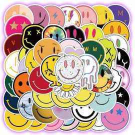 MUSHI Stickers de Cara feliz 50 Pegatinas de cara sonriente de Vinilo con diseños Únicos de happy face,stickers para laptop, Termos, Celulares, Guitarras, Refrigeradores, Bicicletas, Patinetas