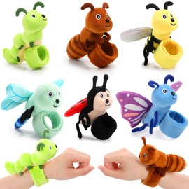 Gemscream 6 Pcs Stuffed Animal Slap Bracelets Plush Animal Snap Bracelets Cute Wrist Slap Band Toy Wrist Animals Slap Bracelet Wrist Toy for Girls Boys Kids Gift Party Favors Birthday (Insect Animals)
