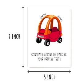 BPKDesigns Congratulations Passing Driving Test Card - Funny Toy Car Greeting Card - Blank Inside - 5 x 7 Inches