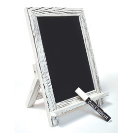 Better Office Products Framed Tabletop Chalkboard Sign, 9.5" x 14", Rustic Wood Frame, Small Magnetic Chalkboard with Built-in Ledge and Folding Stand, One White Chalk Marker Included,(Whitewash)