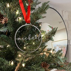 ROCC RUSTED ORANGE CRAFTWORKS CO. Minimalist Custom Ornaments (4 inch) - Customized Christmas Ornament Name Custom Ornament Metal Ornament Tree Customized Ornament for Couples or Family