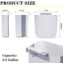 Soddeph 3.2 Gallon Collapsible Trash Bin with Lid for Hanging, Kitchen Waste Bin, Wall-Mounted Plastic Garbage Can for Counter, Under Sink, RV (White no lid)