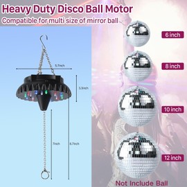 Disco Ball Motor Rotating with Light: Rechargeable Disco Ball Spinner with Remote Adjustable Speed - 18 RGBW LED Light for Wedding Party Decor