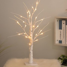 LED Lichterbaum, 60cm/2ft Birke LED Lichterbaum Innen mit 24 LEDs Licht, USB/Batteriebetrieben, Verstellbare Äste, Lampe Baum Beleuchtete Zweige Deko für Zuhause Party Geburtstag Weihnachten
