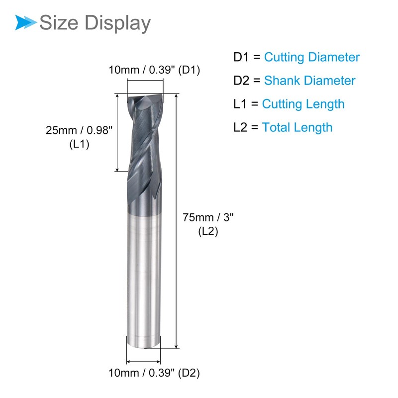 CoCud Square Nose End Mill, 10mm x 25mm Cutting 10mm