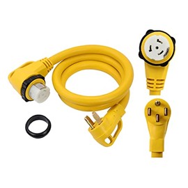 ONETAK 14-50P to SS2-50R 6FT Right Angle 90 Degree 120V/240 50 Amp 4 Prong Male to Twist Lock Receptacle Generator RV Marine Shore Boat Extension Cable Power Cord Adapter