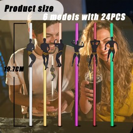 24pcs Hen Party Straws Bachelorette Hen Do Straw Drinking,Dancing Men Color Cocktail Straws Naughty Drinking Straw for Birthday Wedding Bachelorette Hen Party Decorations Hen Do Accessories