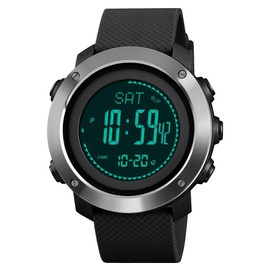 FeiWen Men's Outdoor Digital Military Sports Multifunction Watches Pedometer Compass Distance Altimeter Pressure Thermometer Dual Time Calorie Stopwatch 2 Alarm EL Light Date Countdown, Black
