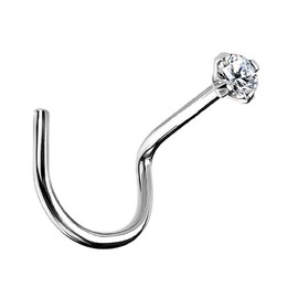 Piercing Nose Stud Curved I Real 585 Gold I Real Diamond I Dimensions 0.8 x 6 x 1.24 mm I Buy Online I Modern Fashionable Extravagant Exclusive I 44005, Gold 750 Diamond