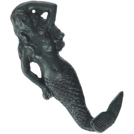 TG,LLC Treasure Gurus Mermaid Wall Hook Cast Iron Antique Green