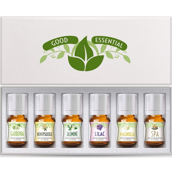 Fragrance Oils Set of 6 Scented Oils from Good Essential - Gardenia , Lilac , Honeysuckle, Jasmine, Magnolia, Spa Oil: Aromatherapy, Perfume, Soaps, Candles, Slime, Lotions!