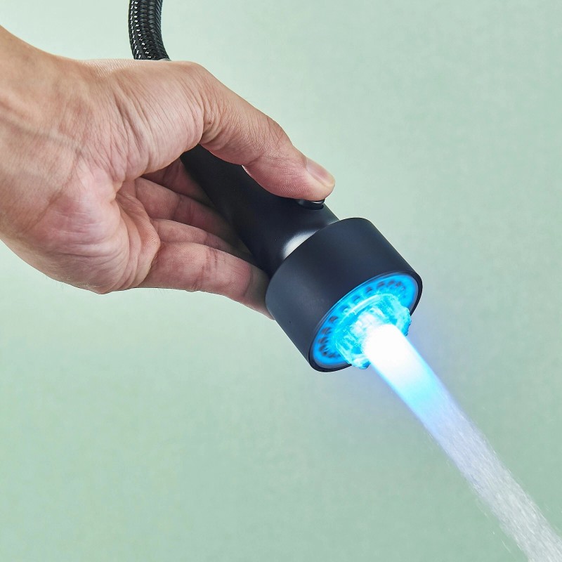 MVMHOME Black and Gold LED Kitchen Faucet with Pull Down