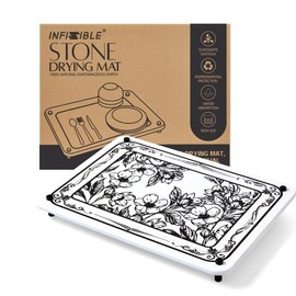 INFISIBLE Stone Drying Mat for Kitchen Counter - 16x12 Inch, Absorbent Quick Dry Natural Diatomaceous Earth Dish Drying Mats, Stone Sink Tray Heat Resistant Mats for Countertop （Black Floral)