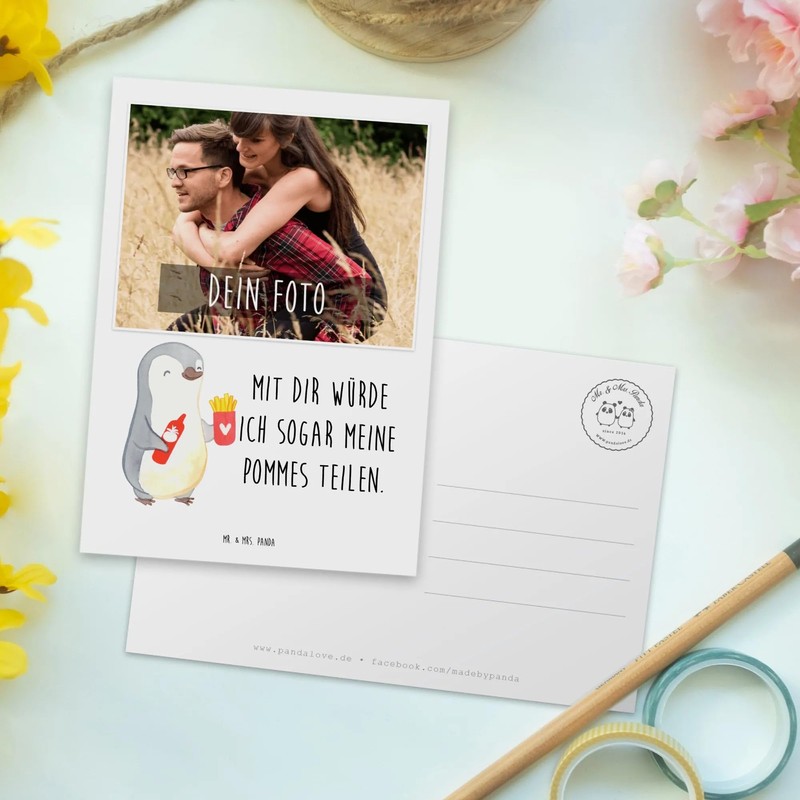 Mr. & Mrs. Panda Personalisierte Foto Postkarte Pinguin Pommes -