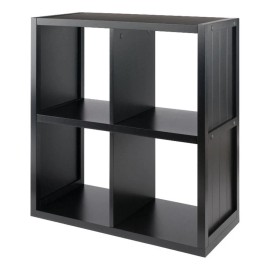 Winsome Timothy 2x2 Wood Storage Cabinet with Wainscoting Panel in Black