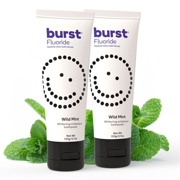 BURST Toothpaste with Cavity Fighting Fluoride - Whitening Toothpaste for Stain Removal - Sensitive Toothpaste with Xylitol – Vegan, Gluten Free, SLS Free Toothpaste - Wild Mint, 4.7oz (2 Pack)