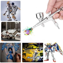 Ausuc Airbrush Double Action Air Brush Set, Gravity Type, 3 Types of Nozzles, 0.01 inch (0.2 mm), 0.01 inch (0.3 mm), 0.02 inch (0.5 mm), 0.3 inch (9 cc), Air Filter Included, High Precision, Motorcycle, Plastic Model, Paint