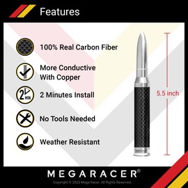 50 Cal Bullet Antenna for Jeep Wrangler Gladiator 2007-2024 | Carbon Fiber Silver | Jeep Antenna Wrangler JK Jeep Wrangler Antenna | Jeep Gladiator Antenna Truck Jeep Antenna Wrangler JL Accessories