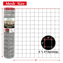 Heavy Duty Farm Fence, 4x4 Inch Mesh Goat & Sheep Fence, Rust-Resistant 4x82ft Metal Wire Fencing for Cattle, Horse, Livestock, Pasture, Garden, and Animal Containment