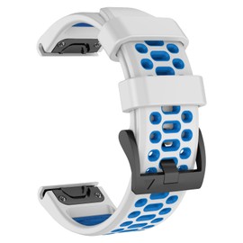 OVERSTEP Quick Fit Band Compatible with Garmin Fenix 8 Amoled 51mm Watch Bands, 26mm Replacement Soft Silicone Strap for Fenix 7X/Fenix 6X/Fenix 5X/Fenix 3 Smartwatch(White Blue)