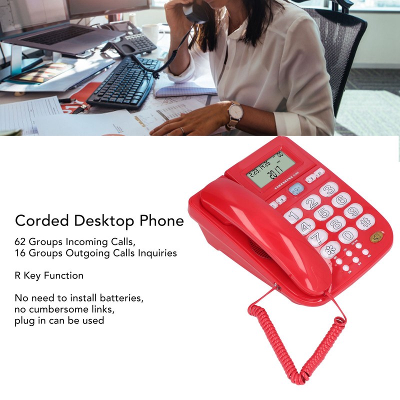 Corded Desktop Phone Wired Fixed Telephone with Big Ringtone Luminous