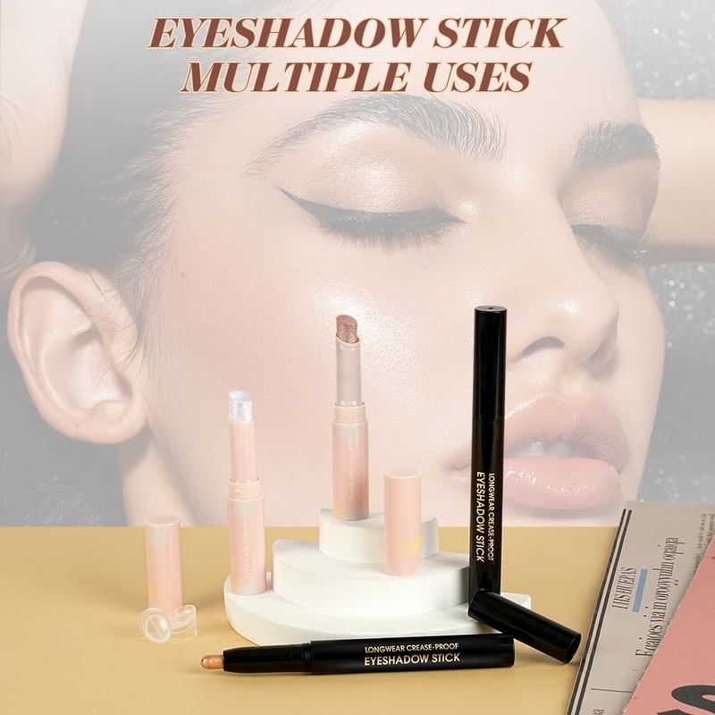 BUTBU 4PCS Eyeshadow Stick, Shimmer Eye Shadow Stick, Crystal Jelly
