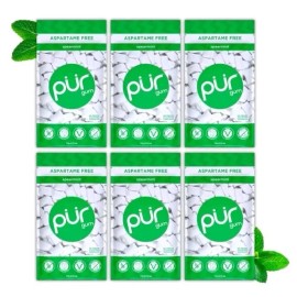 PUR Xylitol Chewing Gum SPEARMINT (55 Pieces, 6 Pack) Sugarless Vegan Pure