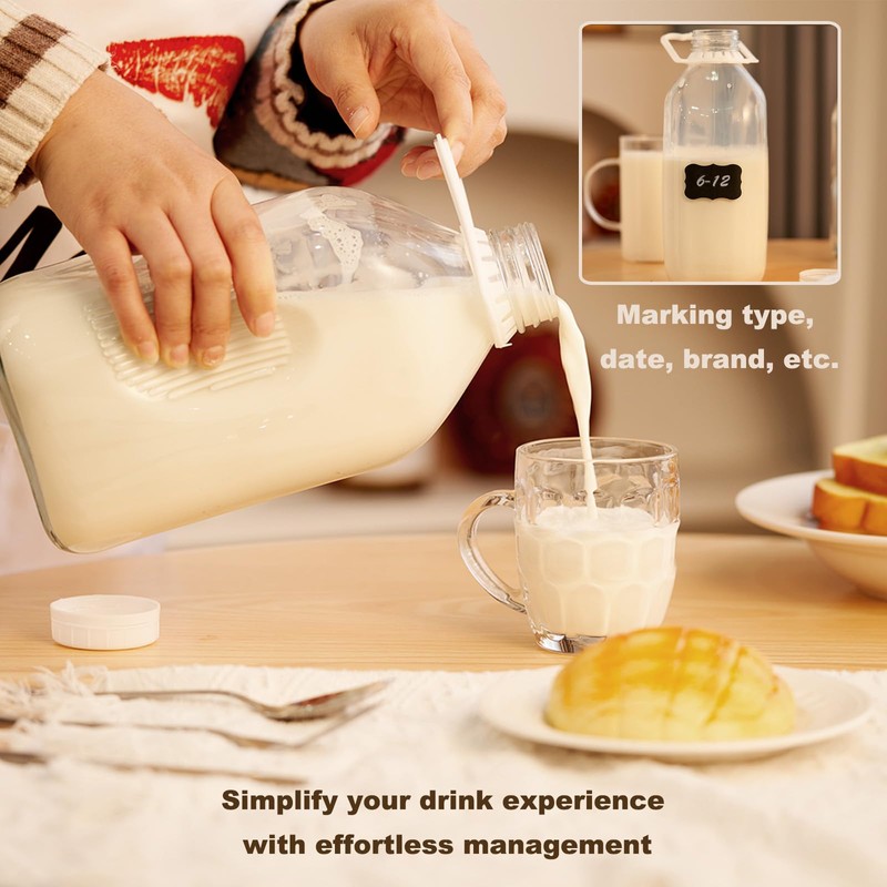 FyndraX Glass Milk Jugs Bottles - Half Gallon / 2Qt