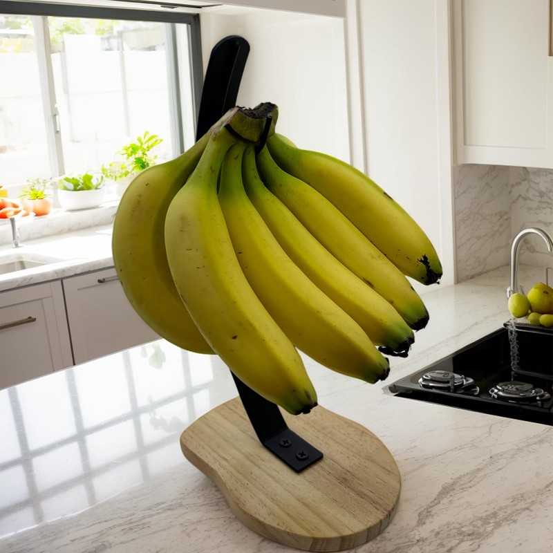 BetLight Solid Banana Hanger/Holder-Wooden Base with Metal Hook Fruit Stand,