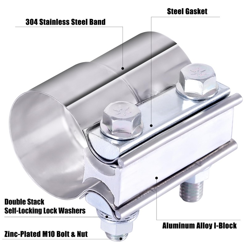Vitonsbay 2.5 Inch Exhaust Clamp, 2 1/2 inch Lap Joint