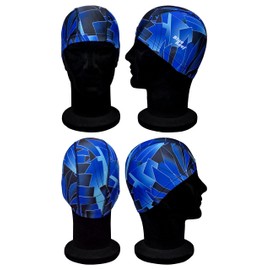 Blue Reef Elasticated Unisex Nylon Lycra Stretchy Swim Hat Bathing Cap Abstract St Tropez Print Deluxe Pull On One Size Fits All Suitable For All Ages 3+ Years (Blue Print)
