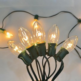 Clear C9 Christmas Lights Outdoor, 25Ft Christmas String Lights with 26 Clear C9 Incandescent Bulbs, Christmas Lights Vintage String Lights for Christmas Cafe Patio Party Decor, Green Wire