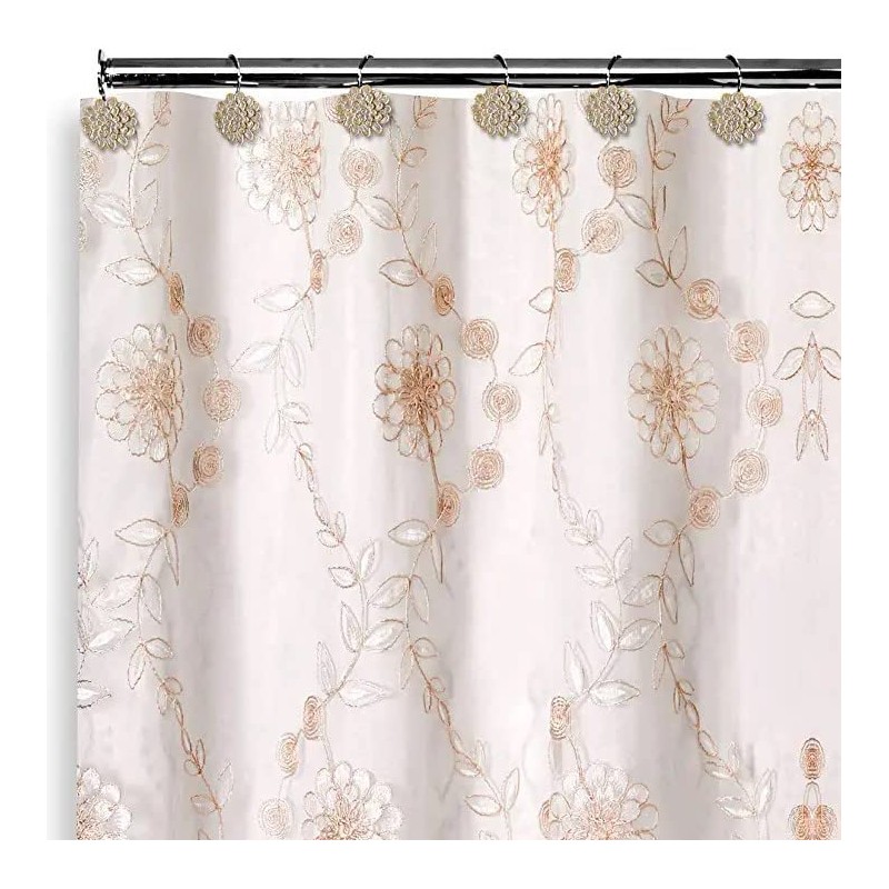 Popular Bath Shower Curtain Rose Vine, Beige-Taupe