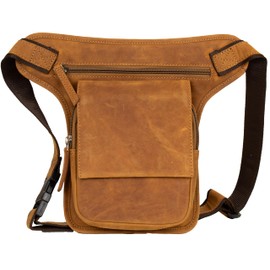 MDM Motorrad Leder Beintasche für Motorrad, Verstellbare Hüft- und Oberschenkelgurte (Cognac)