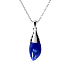 Franki Baker Pretty 925 Sterling Silver Leaf Shaped Natural Blue Lapis Lazuli Gemstone Pendant. Pendant Length: 3cm. Chain Length: 50cm