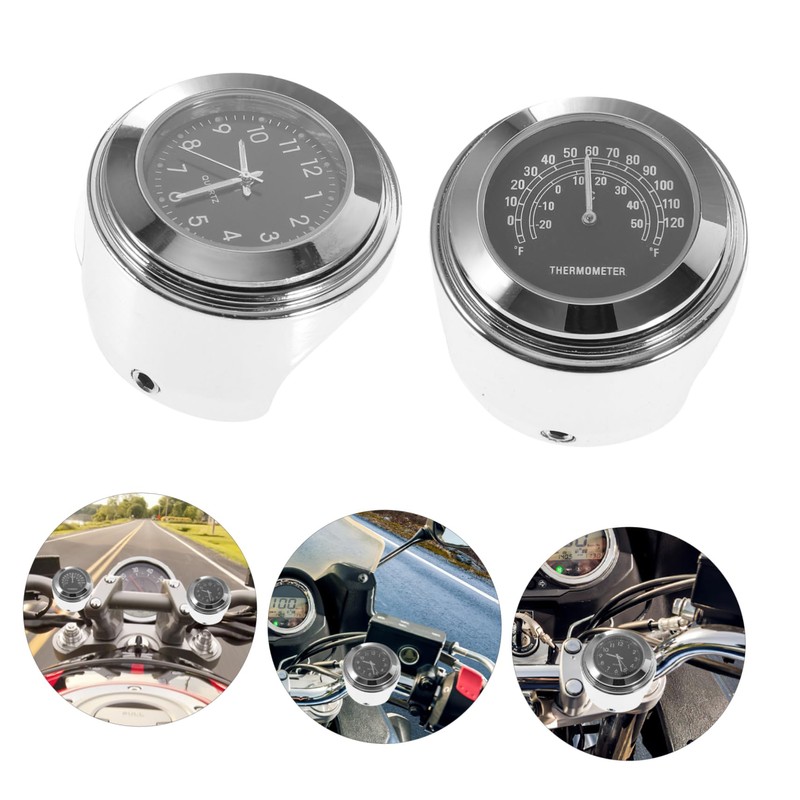 Vaguelly Set of 2 22-25mm Motorcycle Handlebar Thermometer Clock Night-Reading