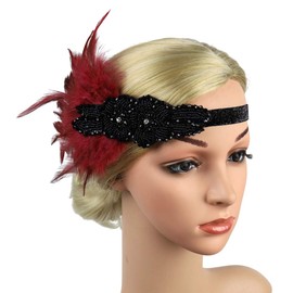Lovfingu Vintage Feather 1920s Great Gatsby Flapper Headband 20s Bridal Headpiece Party Costume Accessories 0Wine Red
