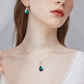 Clearine Austrian Crystal Jewellery Set Teardrop Enamel Leaf Elegant Rhinestone Pendant Necklace Earrings Set for Women Champagne Rose Gold Tone, Crystal Enamel, No Gemstone