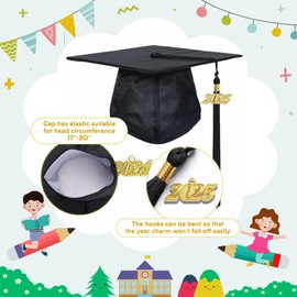 Graduation Gown Cap Tassel Set 2025 for High School and Bachelor, Children, Black, 30