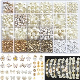 1680pcs Assorted Pearl Beads Bracelet Making Kit, Flower Bow Butterfly Star Heart Cly Bead Letter Gold Spacer Beads Kawaii Aesthetic Acrylic Cute Beads Charms for Jewelry Bracelet Making DIY Necklace