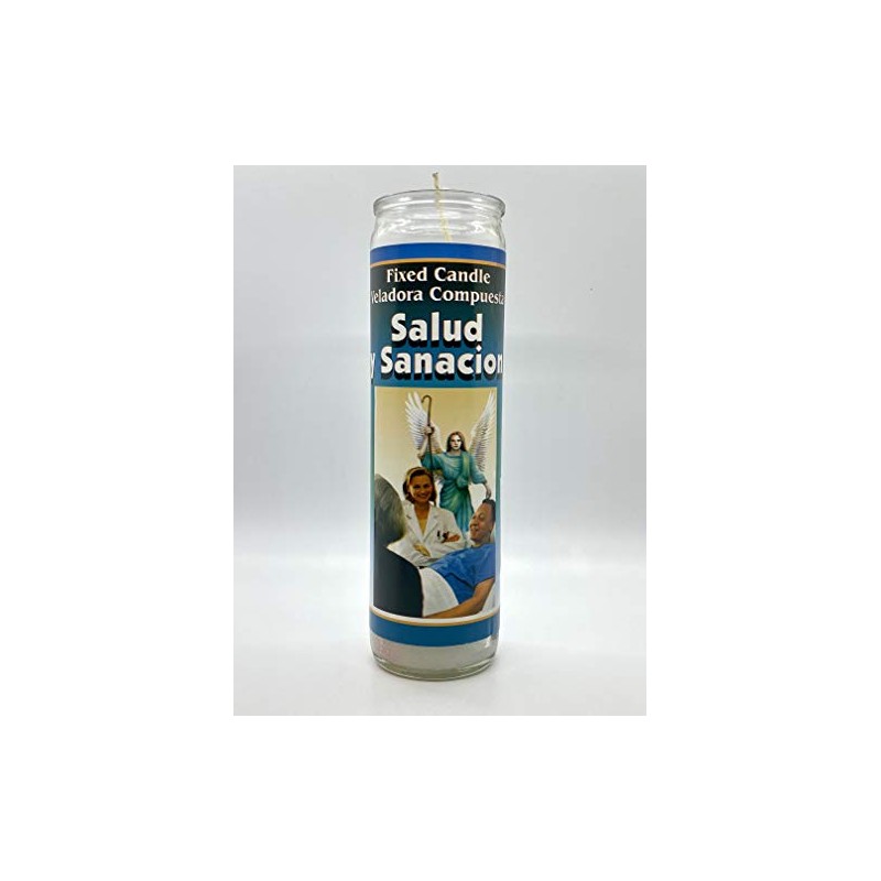 Salud y Sanacion 7-Day Glass Candle - White, Modern, Religious