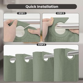 Inhousolu No Hook Waffle Weave Shower Curtain with Removable Snap in Fabric Liner Set for Bathroom, 230 GSM Heavy Duty Weighted Hem, Water Repellent Washable Bath Curtains, 72 x 84 Inch, Sage Green