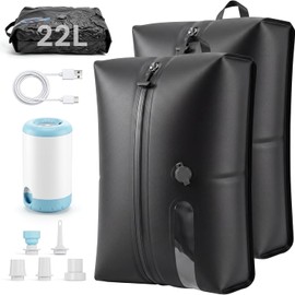 2PCS Bolsas de Compresión para Viaje con 22L, Bolsa de Compresion Viaje Reutilizable, Equipado con Una Bomba de Aire, Impermeable IP67, Se utiliza para guardar la ropa y ahorrar espacio en la maleta