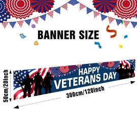Happy Veterans Day Banner 120 x 20 inch Independence Day Memorial Day Backdrop Flag Banner Thank You Veterans Outdoor Decorations for Home Party