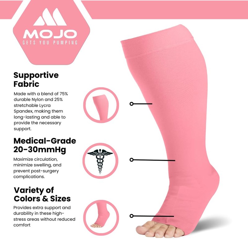Mojo Compression Socks - 4XL Knee-Hi Extra Wide Pink Support
