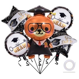 Graduation Foil Balloons 36 Inch Bear Doctor Congratulations Grad Mylar Balloons Class of 2025 College High School Graduation Party Decorations Supplies 5Pcs