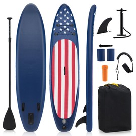GYMAX Stand Up Paddle Board, Inflatable SUP with Wide Non-Slip EVA Deck, Accessories-Leash, D Rings, Hand Pump, Adjustable Paddle & Backpack, Paddle Boards for Adults Youth (Stars & Stripes Style B)