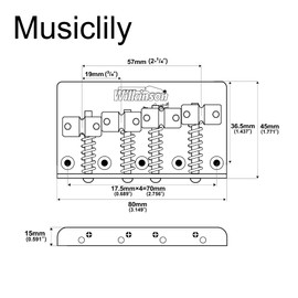 Wilkinson WBBC Vintage 4 String Base Bridge Brass Saddle for Fender Precision Base/Jazz Bass, Chrome
